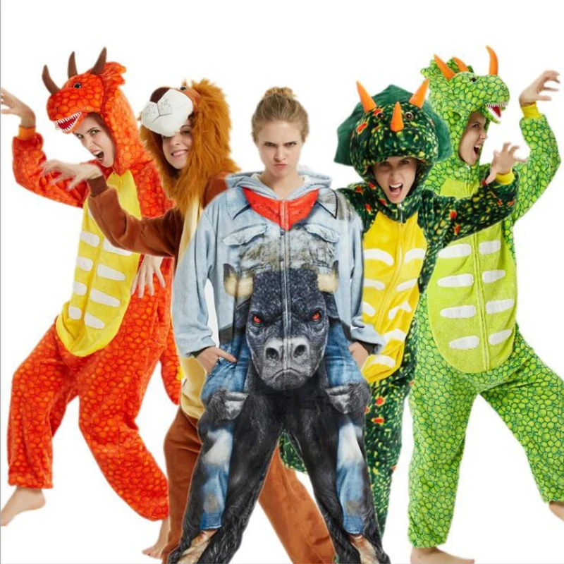 Зеленый Трицератопс кигуруми на Хэллоуин для женщин и мужчин, забавный фланелевый костюм в виде короля льва, зимний костюм в стиле аниме для косплея, комбинезон