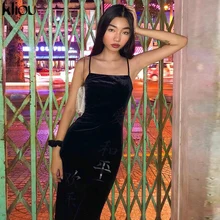 Kliou без рукавов китайский принт бархат bodycon макси длинное платье осень зима женские вечерние элегантные наряды уличная одежда