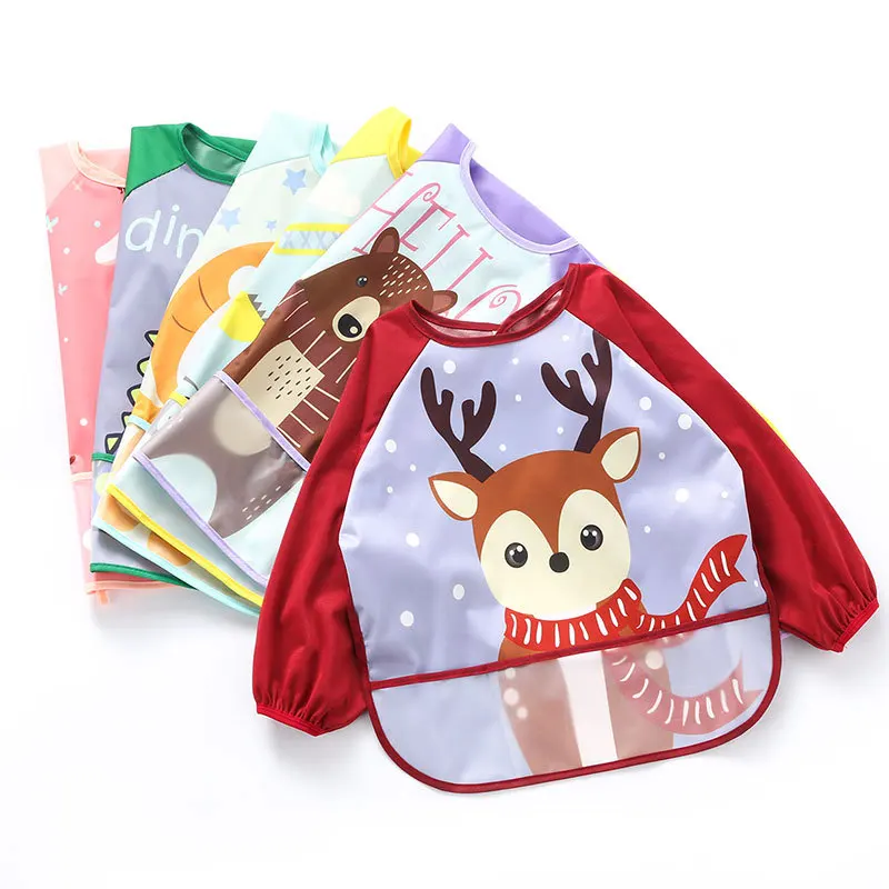Waterproof Baby Eating Smock Autumn Winter Boys Girls Long Sleeve Bib Anti-dressing Children's Drawing Apron Burp Clothing | Детская