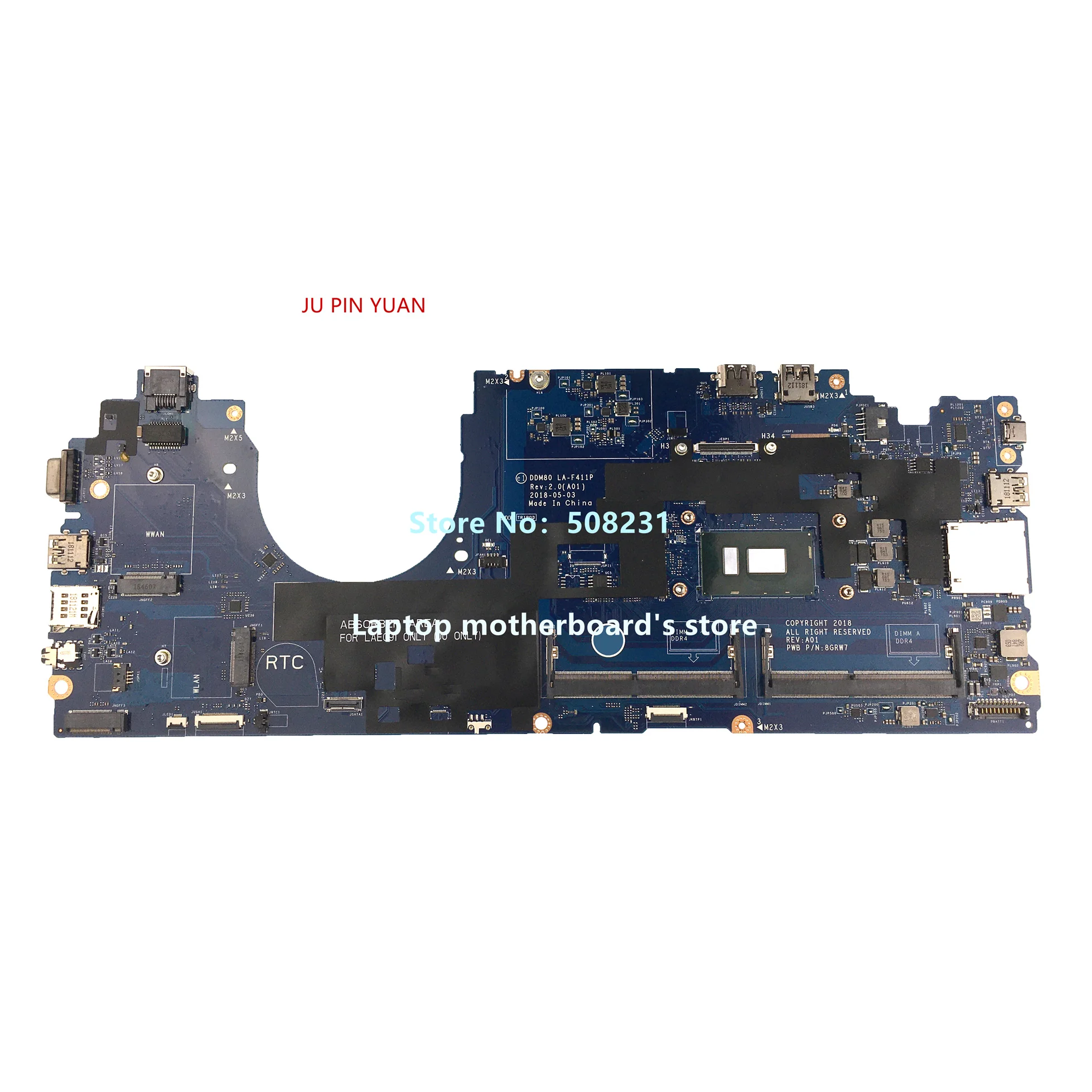 

For Dell Iatitude 15 5590 Laptop Motherboard CN-0GJWKW GJWKW 0GJWKW DDM80 LA-F411P With I5-8350U CPU DDR4 100% Full Tested