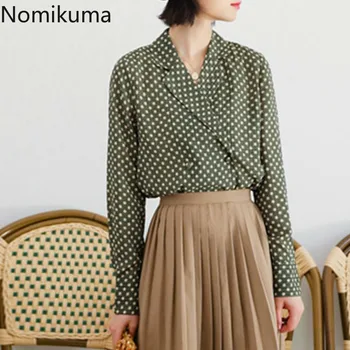 

Nomikuma 2020 Spring New Polka Dot Blouse Women Double Breasted Long Sleeve Shirts Vintage Fashion Tops Office Ladies 3a121