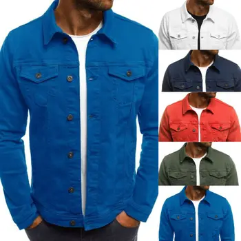 

2019 New Mens Denim Jeans Jacket Slim Fit Button Pocket Jacket Coat Men Male Autumn Classic Retro Vintage Black Blue Washed Coat
