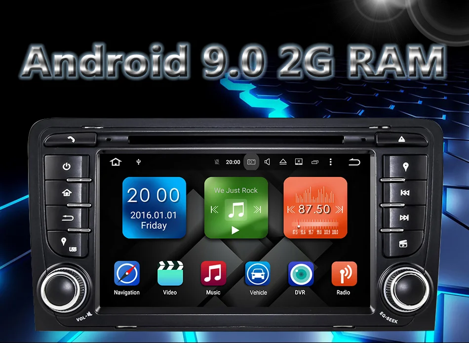 Top Eunavi 2 din android 9.0 Quad core car dvd player radio gps automotivo for AUDI A3 S3 2002 - 2007 with autoradio wifi bt swc 0