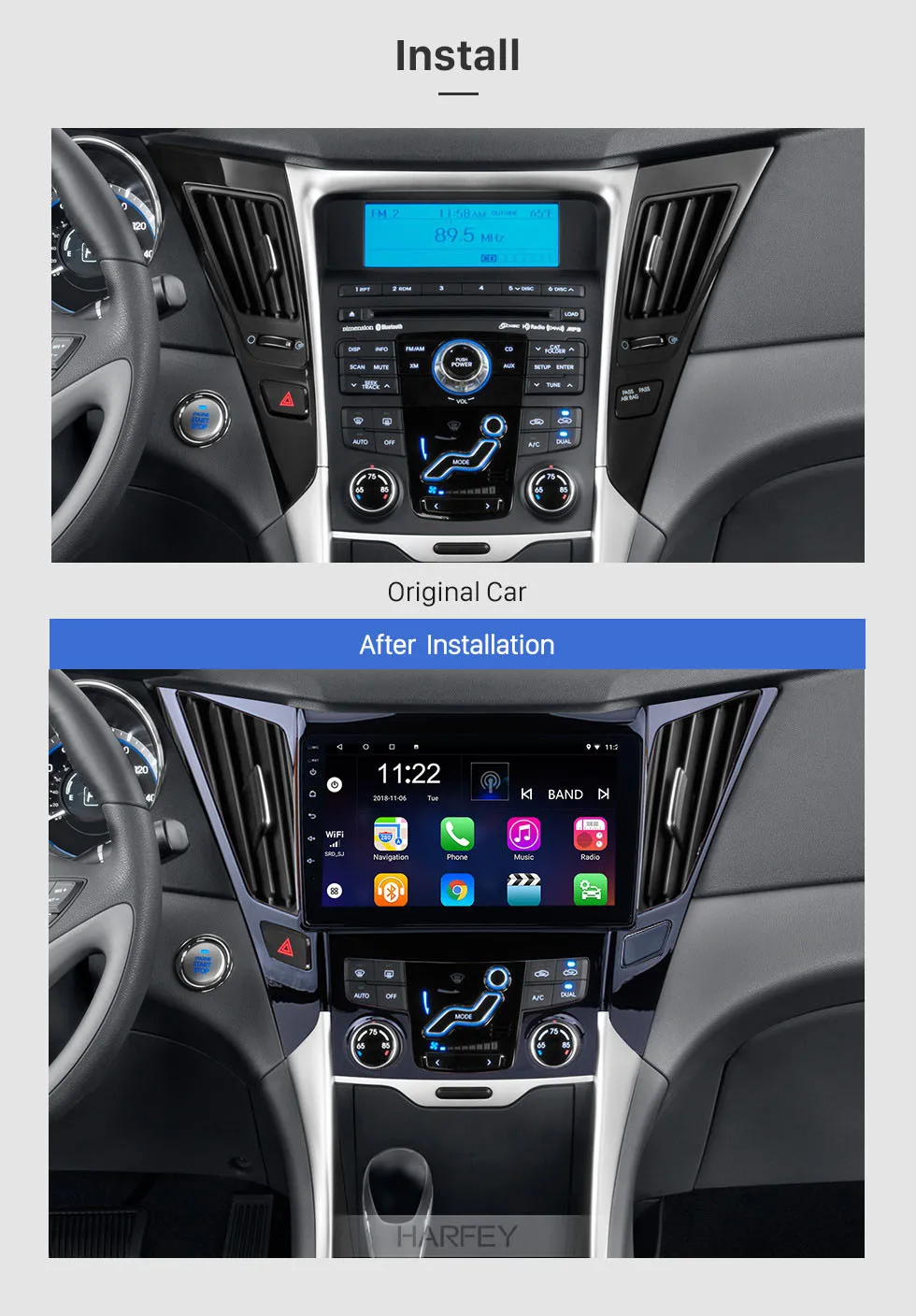 Best Harfey 9" Car Multimedia Player Radio For 20112012-2015 HYUNDAI Sonata i40 i45 Android 9.0 GPS navigation Head Unit bluetooth 1
