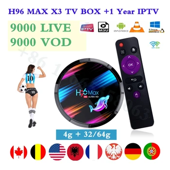 

1 year 9000 European USA channels 9000 vod with H96 MAX TV BOX X3 smart S905X3 Android 9.0