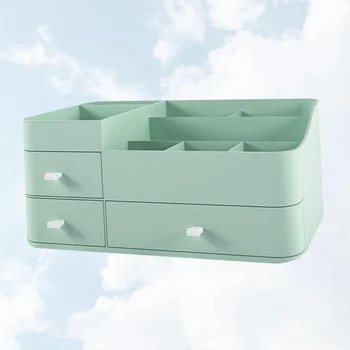 

1Pc Household Cosmetic Storage Box Desktop Makeup Organizer Holder Plastic Cosmetics Box with Drawer (Green)