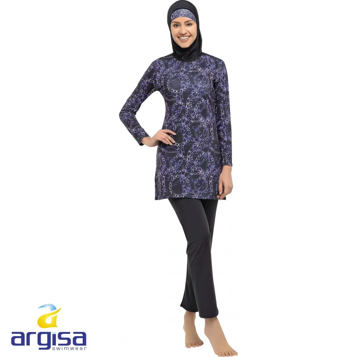 Argisa 7540 Длинные рукава цепочка узорчатые полные Burkini мусульманские купальники 46 52
