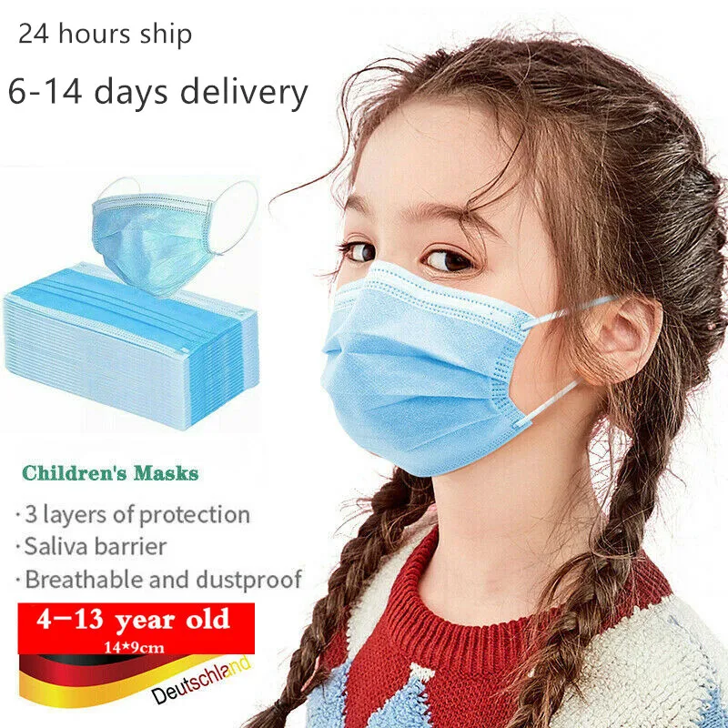 

50 Pcs Disposable mask kids 3 layer Anti-Dust Blue Soft Breathable Flu Hygiene Kids Face Mouth Mask Dropshipping