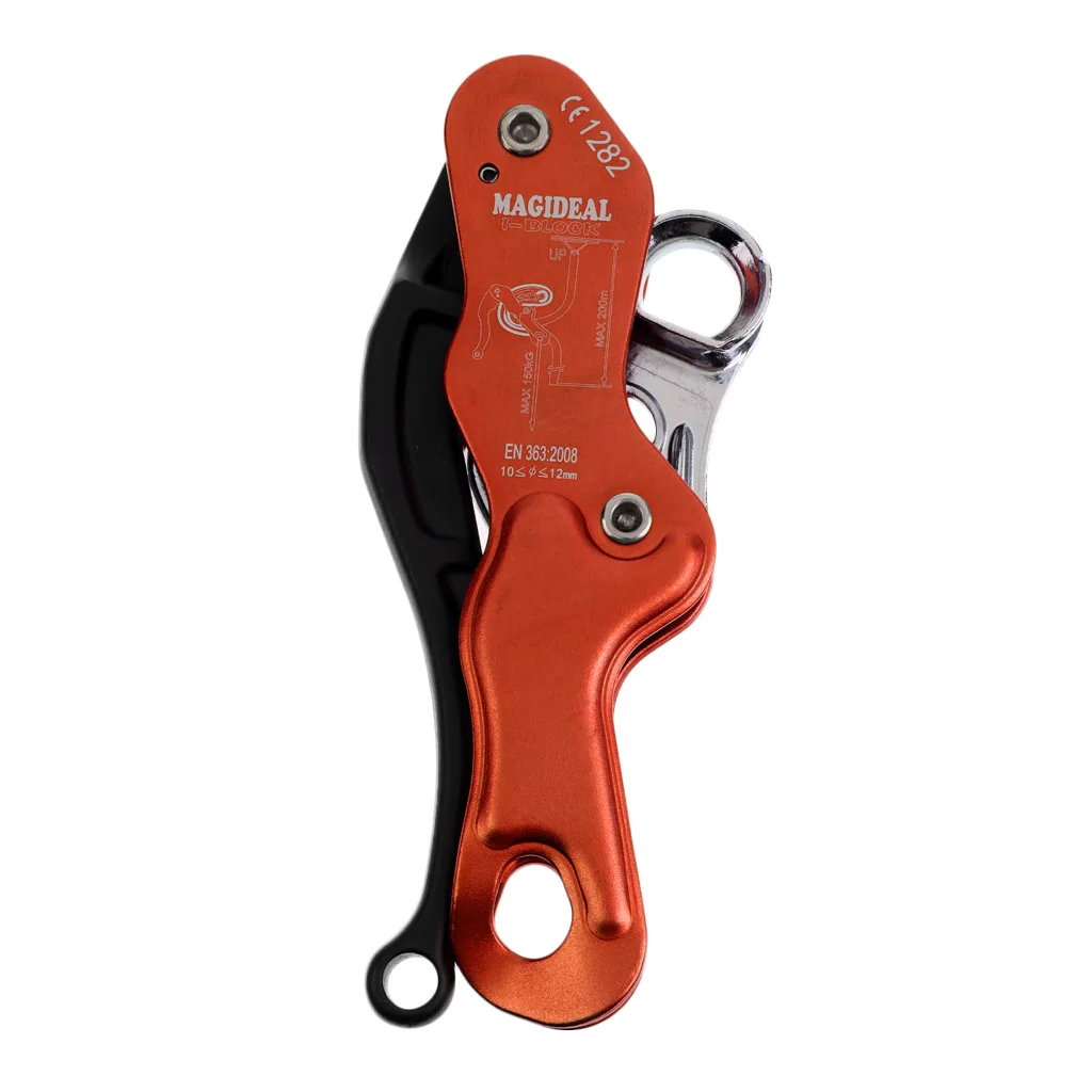 Rock Climbing Stop Descender Rappelling Anti-Panic Belay Devices for 10-12mm Rope Rescue Equipment Hand Control Gear Orange