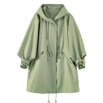 

[EWQ] 2020 Autumn Winter New Pattern Hooded Collar Long Sleeve Solid Patchwork Oversize Windbreaker Women Casual 19C-a123-06-0