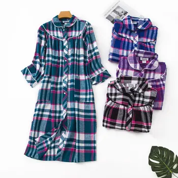 

Spring Autumn Women Cotton Sleepwear Three Quarter Sleeves Lengthened Nightdress For Plump Woman Nightdress 5XL shirt dress
