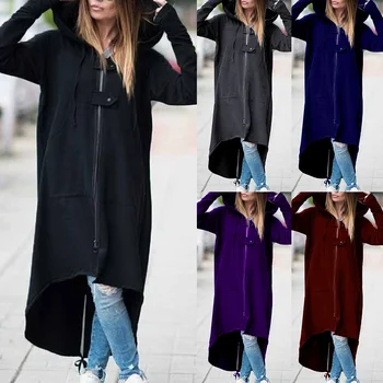 

Spliced Plus Size Black Trench For Women Tide Long Print Streetwear Hoodie Casual Female Wide Waisted Coat 2020