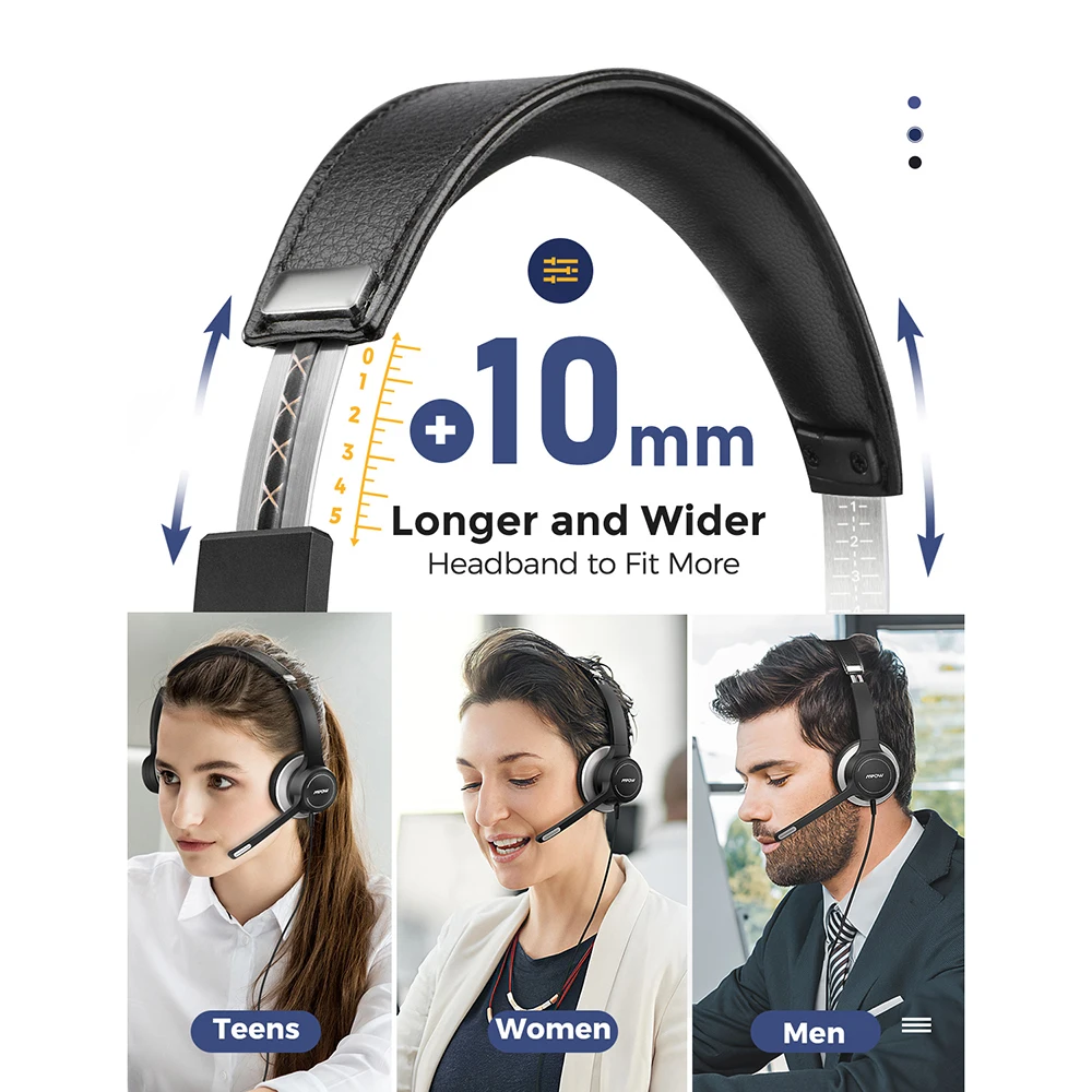 Fone de Ouvido para Computador com Microfone In-line para Central de Atendimento Hc6 com Fio Mpow-headset Controle Skype pc Celular Usb 3.5mm - Image 4