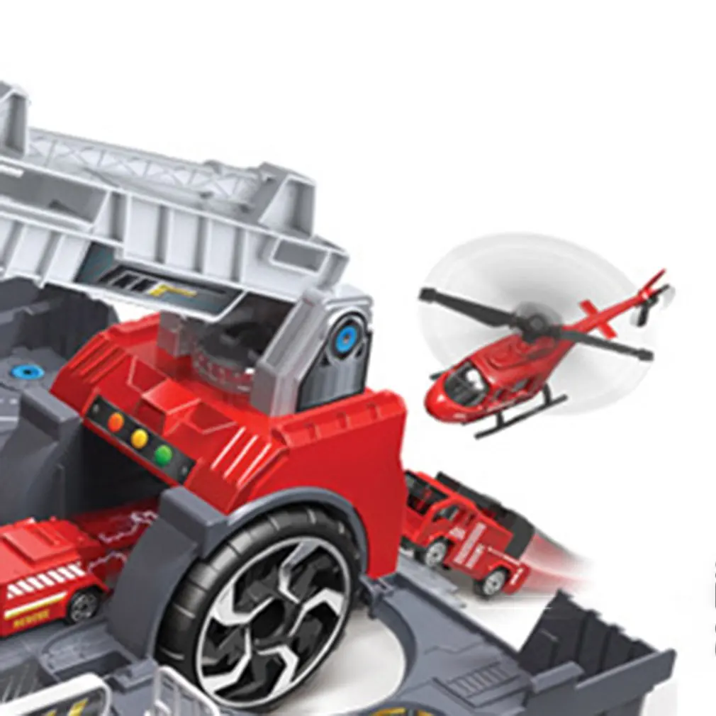 Children Simulation Fire Engineering Vehicle Parking Lot Educational Pull-back Car Set for Kids Car Model Toys