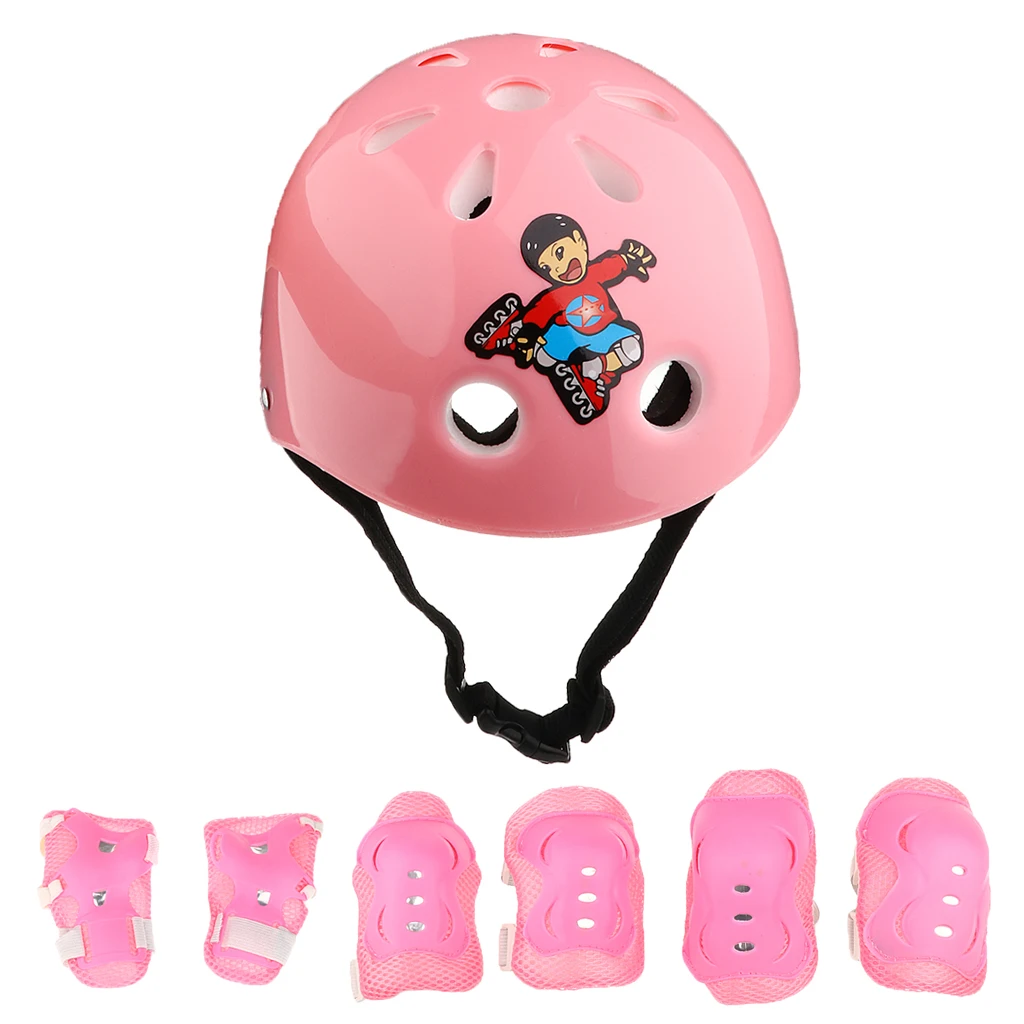 14 Pieces Kids Children Boy Girl Roller Skating Bicycle Helmet Knee Elbow Pad Wrist Guard Protector Sets Pink and Blue