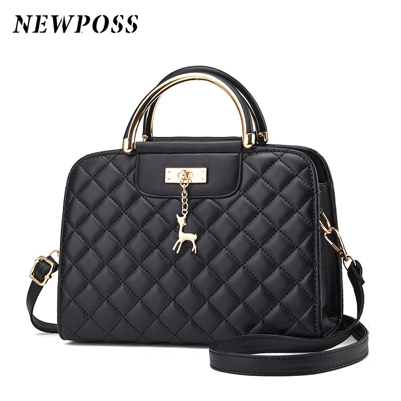 Bolso de mano de cuero para mujer, bandolera de gran capacidad, informal, sencilla, con asa superior, decoración de ciervos, 2020