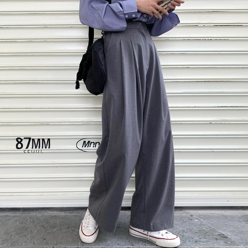 

Mazefeng Trouser for Women High Waist Causal Loose Thin Wide Leg Pants Female 2020 Autumn Korean Fashion Elegant Tide Suit Pants