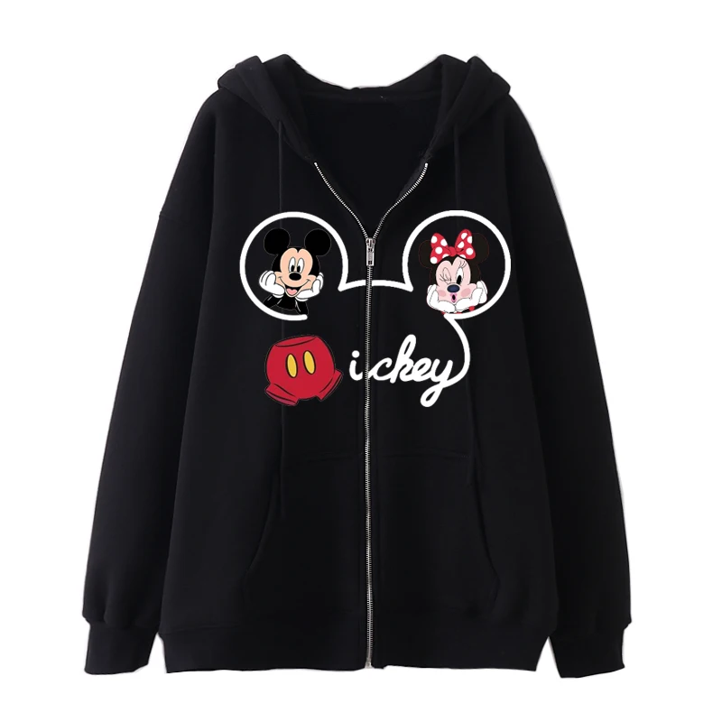 Disney Mickey Mouse Women Sweatshirts Clothing Hoodies 2021 Winter Oversize Print Hooded Women Cotton Long Sleeve Zip up hoodie brown hoodie