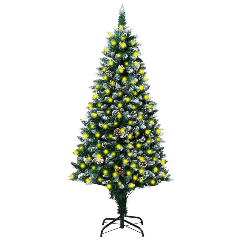 vidaXL Christmas Tree Xmas Pine with LED Fairy String Light and Cones White Snow 150cm/180cm/210cm/240cm | Дом и сад