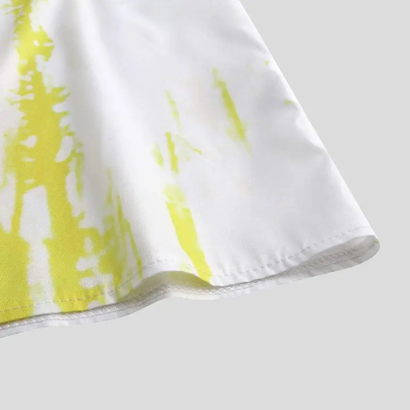 INCERUN Men Hawaiian Shirt Lapel Tie Dye Short Sleeve Breathable Blouse Vacation Loose Casual Brand Shirts Men Streetwear