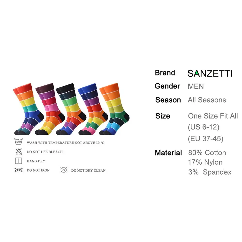 SANZETTI 5 Pairs/Lot New Style Rainbow Socks Men Women Happy Colourful Combed Cotton Crew Socks Party Gifts Creative Dress Socks