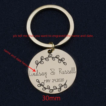 

Anniversary Gift Round Stainless Steel Keychain Personalized Name And Date Jewelry Lover Exclusive Key Ring Charm Holder