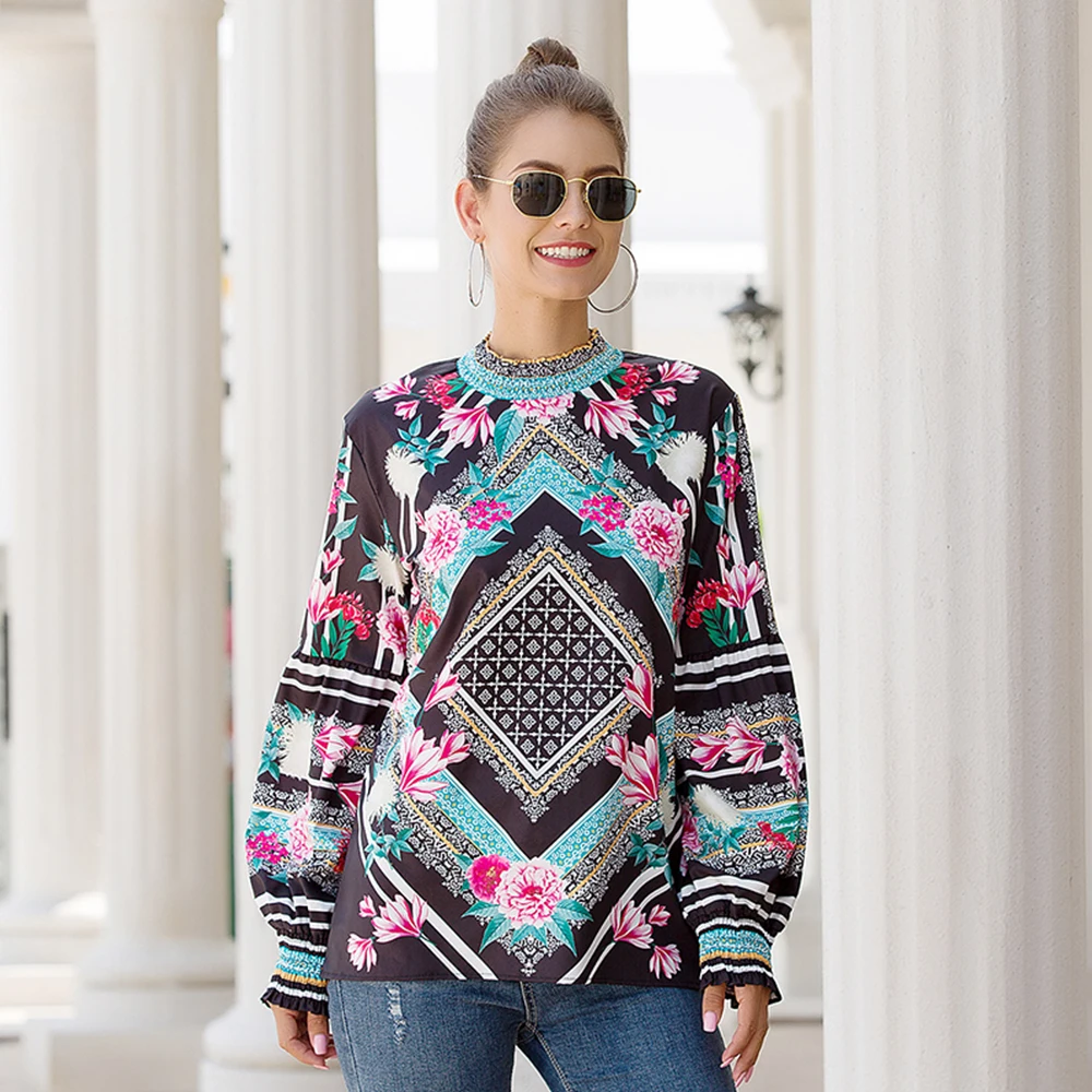 Элегантная блузка с цветочным принтом рубашки для женщин повседневные большие