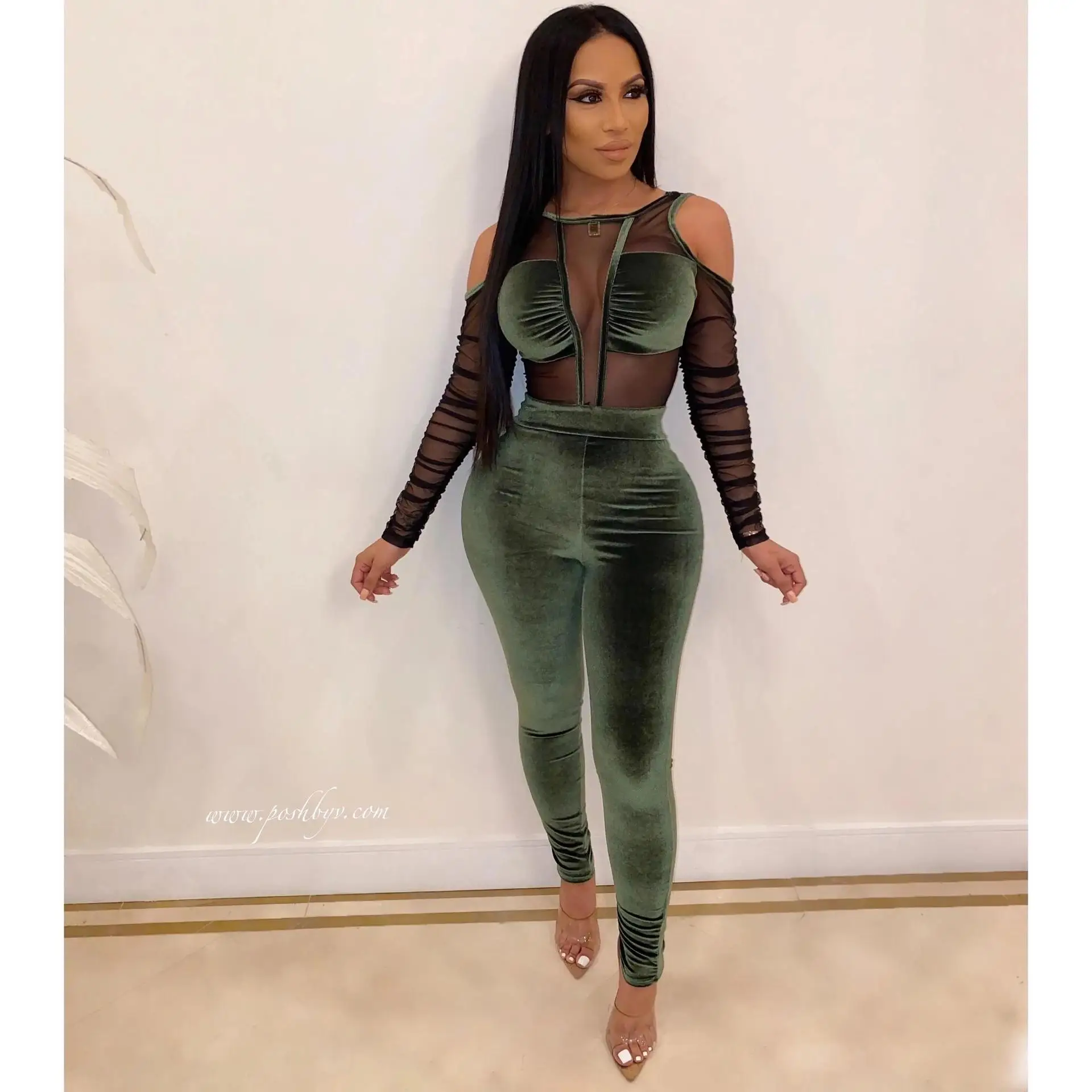 new design women velvet jumpsuit sexy long sleeve women bodysuit skinny club wear party bodysuit 3188