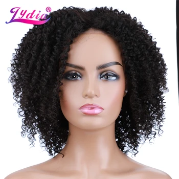 

Lydia Short Curly Synthetic Wigs for Women Natural Black Middle Part Lace Wig Heat Resistant Natural Looking Hair Mixed