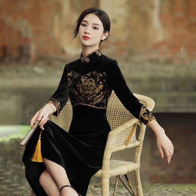 Ethnic Style Harajuku Modern Qipao Black Traditional Vintage Elegant Slim  Cheongsam Improve Women Chinese Dress Femme New - Cheongsams - AliExpress