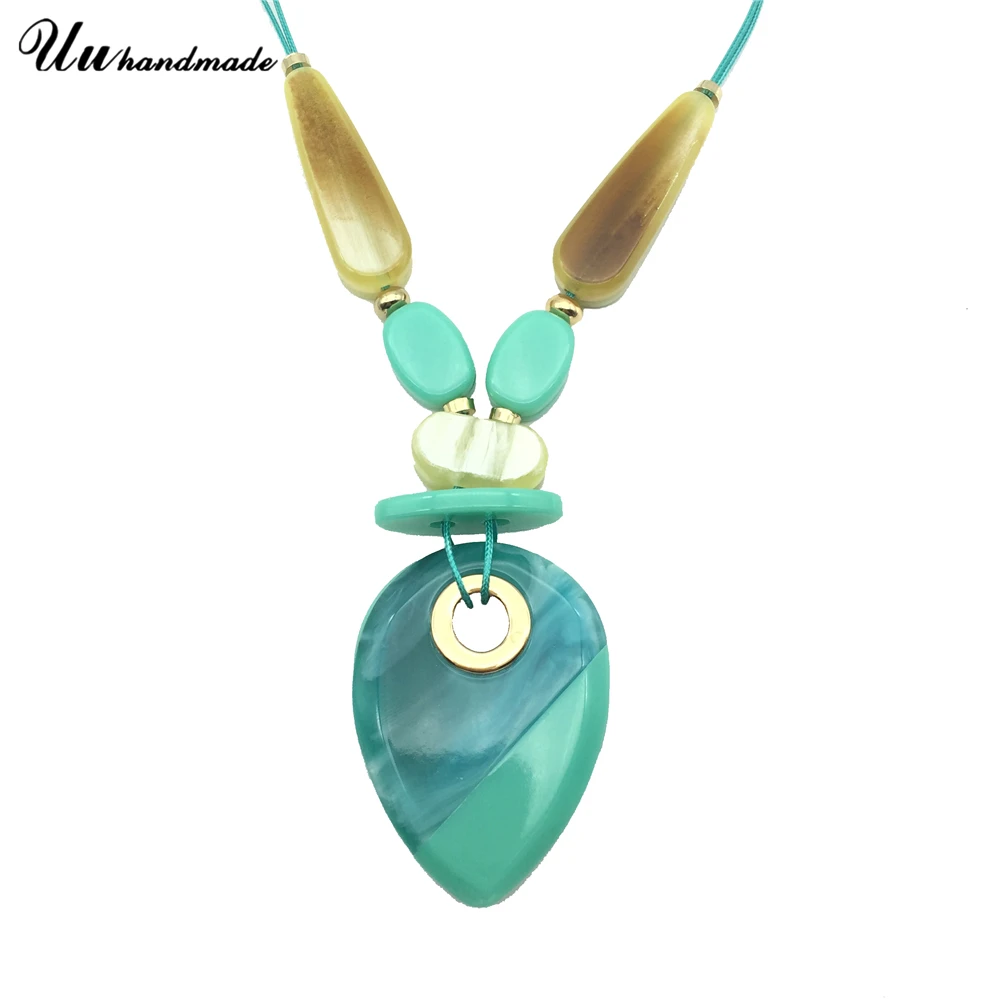 Акриловое ожерелье с подвеской в виде капель из зеленой кожи выдвижная цепь для