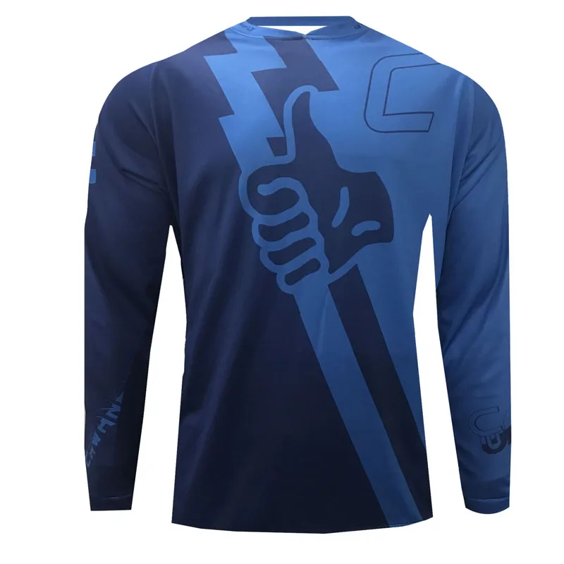 CWF Blue Long Motocross Racing Jersey Downhill Bike Bicycle Enduro BMX T-Shirt Clothes Clothing Top DH MX GP MTB Jerseys