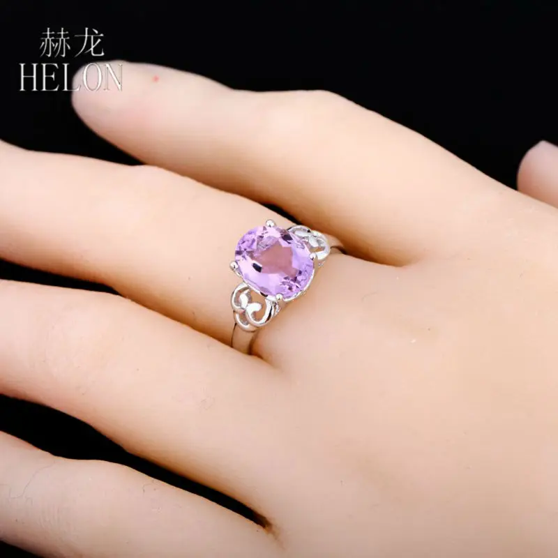 HELON, 925 пробы, серебряное, безупречное, овальная огранка, 2.63ct, натуральный аметист, обручальное кольцо для женщин, модные ювелирные изделия, вечерние кольца