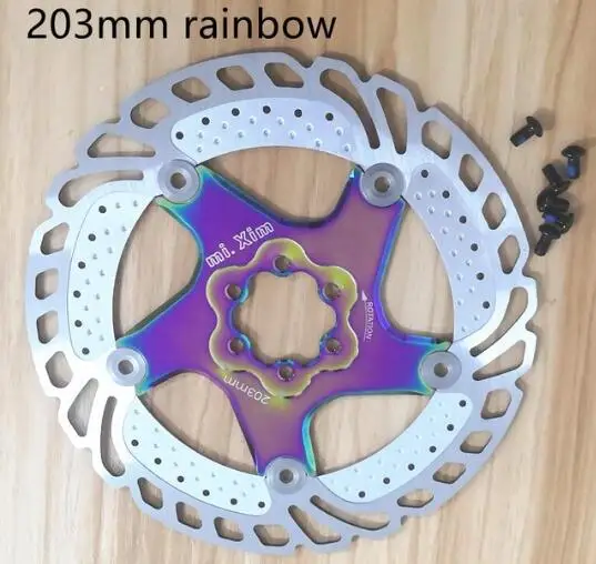 rainbow 203mm 140 мм, 160 мм, 180 мм, плавающий велосипедный тормоз, шесть гвоздей, диск для горного велосипеда, охлаждающие тормозные роторы, Аксессуары для велосипеда - Цвет: rainbow 203mm