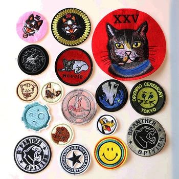 

Cute dog, cat, smiley round icon Embroidered Iron on Patches for Clothing DIY Stripes Clothes Patchwork Sticker Custom Badges