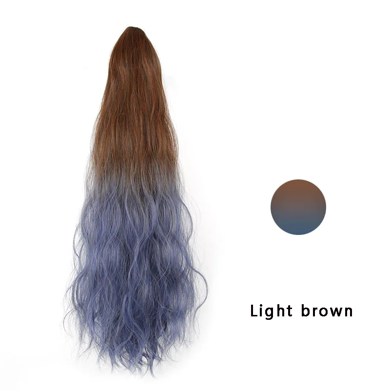 MSTN 60 см длинные вьющиеся конский хвост Ombre для наращивания градиентный конский хвост дымчатый синий и коричневый смешанные аксессуары для волос