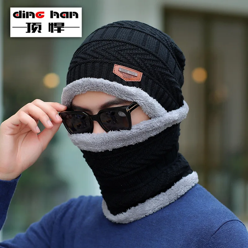 

Winter scarf hat add wool thermal knitted cap outdoor cycling warm winter hat man turtleneck cap
