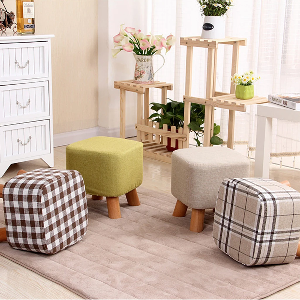 Linen Cotton Ottoman Cover Square Stool Covers Slipcover for Footstool Decor, 8 Colors choice