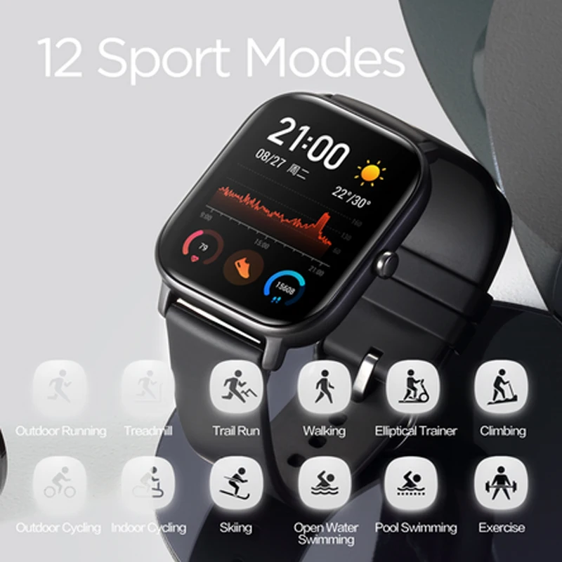 Baratos 11,11 versión Global nuevo reloj inteligente Amazfit GTS 5ATM impermeable deportes de natación reloj inteligente Global compras Festival Ajuste de moda