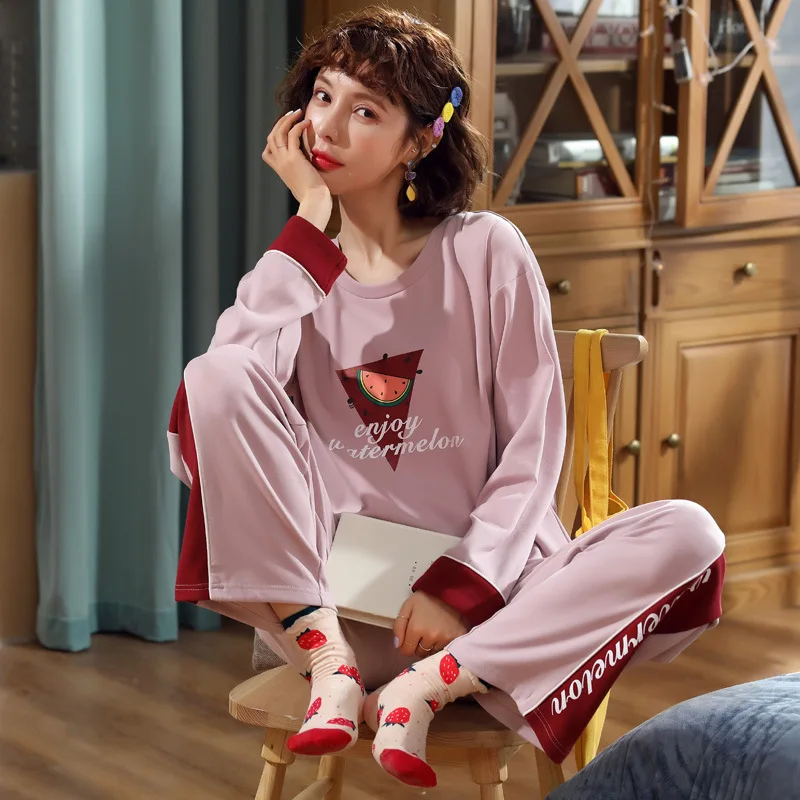 

2814 # Autumn Pajamas WOMEN'S Suit Tracksuit Pure Cotton M -Xxl