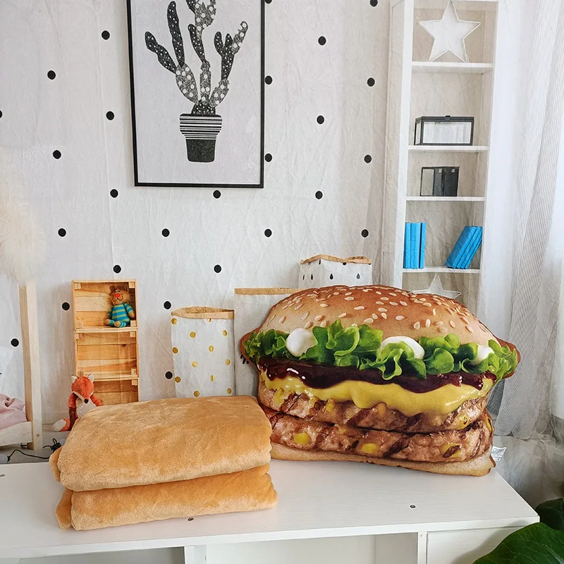 Plush Hamburger Pillow Toy 2 In 1 Cushion