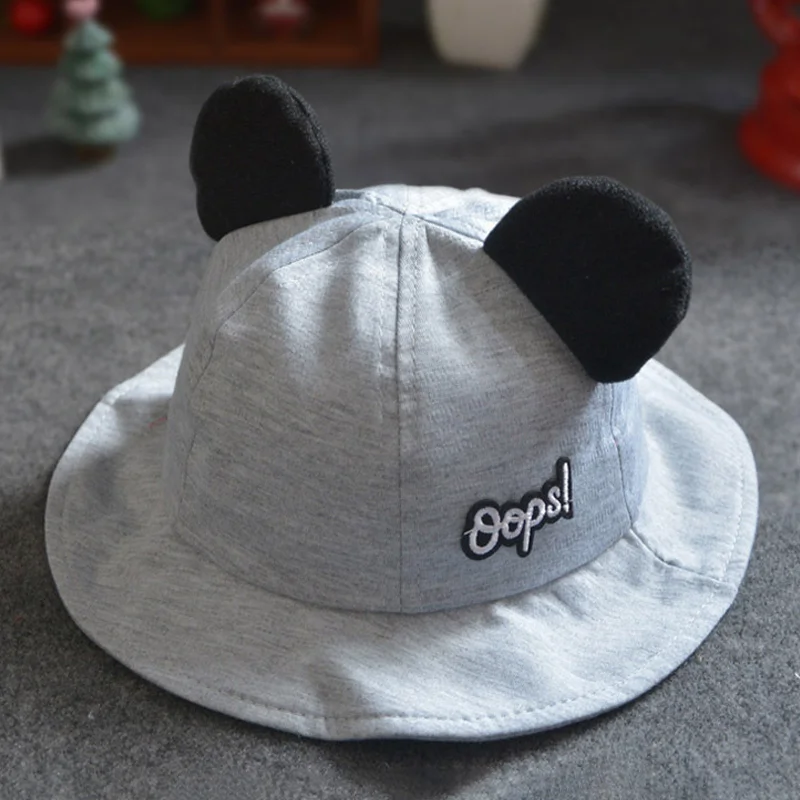 gray(without Bow) Осенняя милая детская шляпа с ушками двусторонняя для маленьких девочек хлопковый ведро шляпа для маленьких мальчиков пляжные Кепки Весна Бейсболка Детский козырек от солнца Шапки на возраст 1-3 года - Цвет: gray(without Bow)
