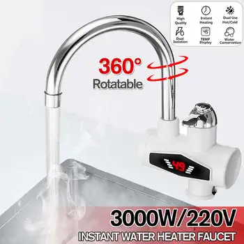 

3000W Instant Electric Shower Water Heater Temperature Display Faucet Kitchen Electric Tap Water Heating Instant Water Heater