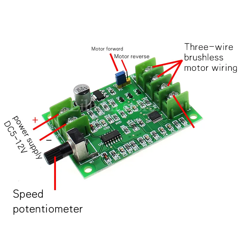 DC Motor Driver 5V 12V Brushless DC Motor Driver Controller Board Reverse Voltage Over Current Protection Hard Drive Motor 3/4 Wire