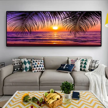 

Sea Beach Sunsets Natural Coconut Palm Panorama Landscape Canvas Painting Poster and Prints Wall Art Picture Home Decor Cuadros