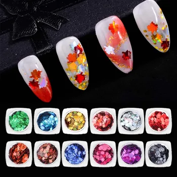 

12Box/set Maple Leaf Nail Art Sequin Autumn Leaf Design Spangles For Nails Laser Nail Art Decoration Multicolor Nail Accessories