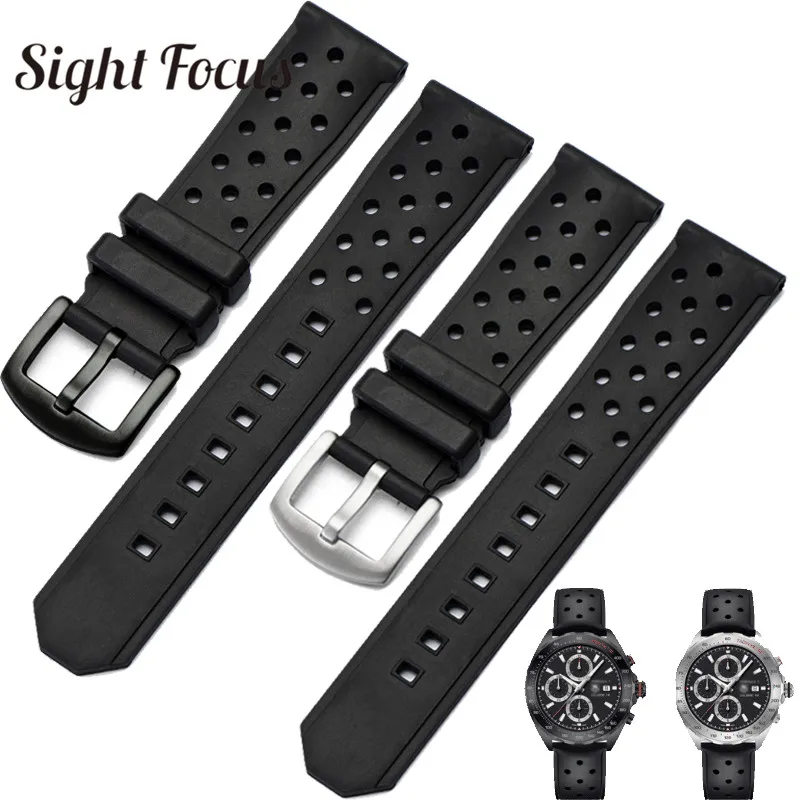 Silicone Gel Watch Band for TAG_Heuer WAZ2113 Strap Perforated Rubber Belts Waterproof Men's Bracelets | Наручные часы