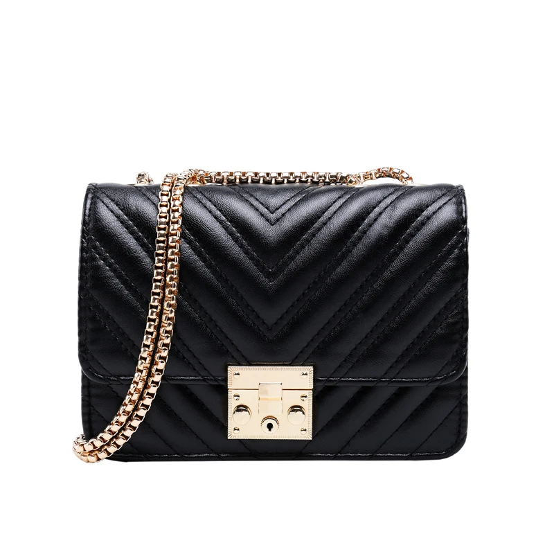 

New Fashion Women Messenger Bag PU Leather Girls Chain Shoulder FashionHandbag Crossbody Bag Lingge lock small square bag
