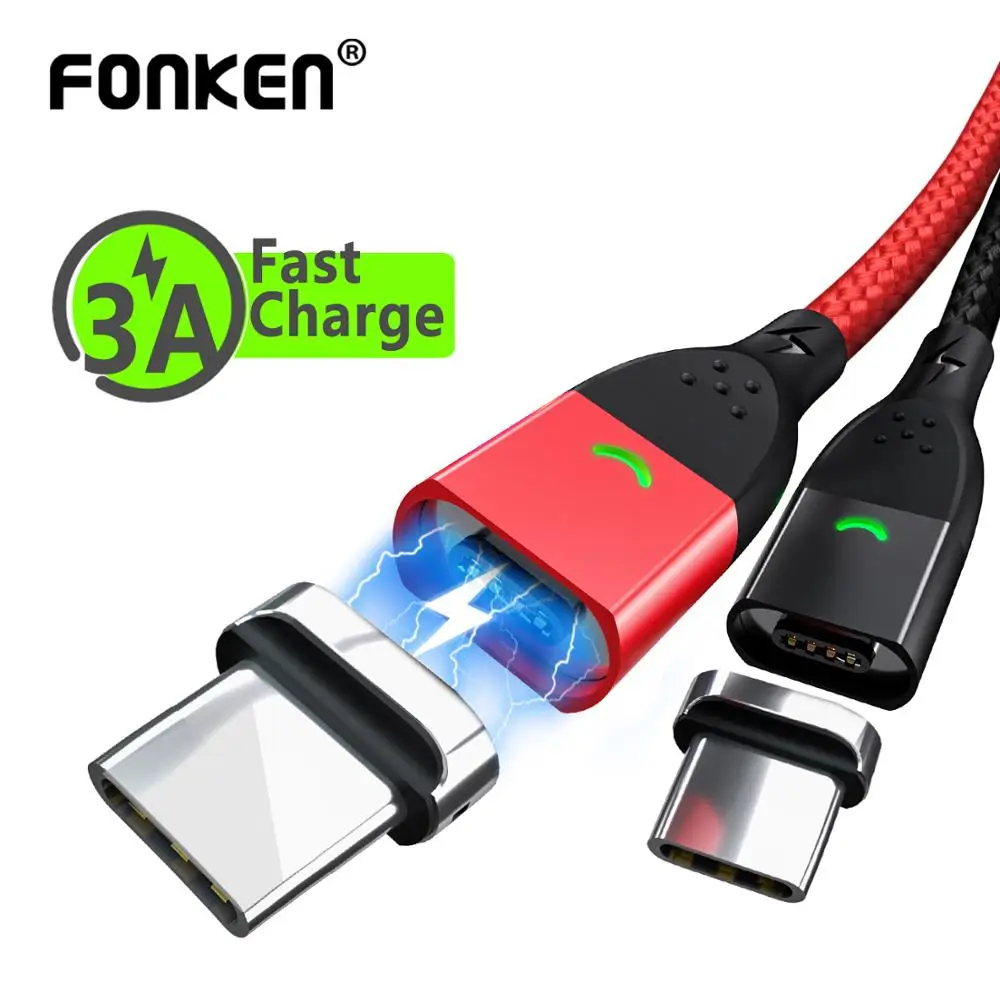 FONKEN usb type C Магнитный кабель для быстрой зарядки type-C USB Магнитный кабель QC3.0 QC2.0 Быстрая зарядка мобильного телефона 2 м USB-C шнур для передачи данных