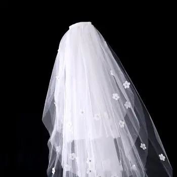 

Tulle Wedding Dress Veils Fluffy White Flowers Multi Layer Bridal Hair Veil Comb Bride Fairy Marriage Accessories CORD